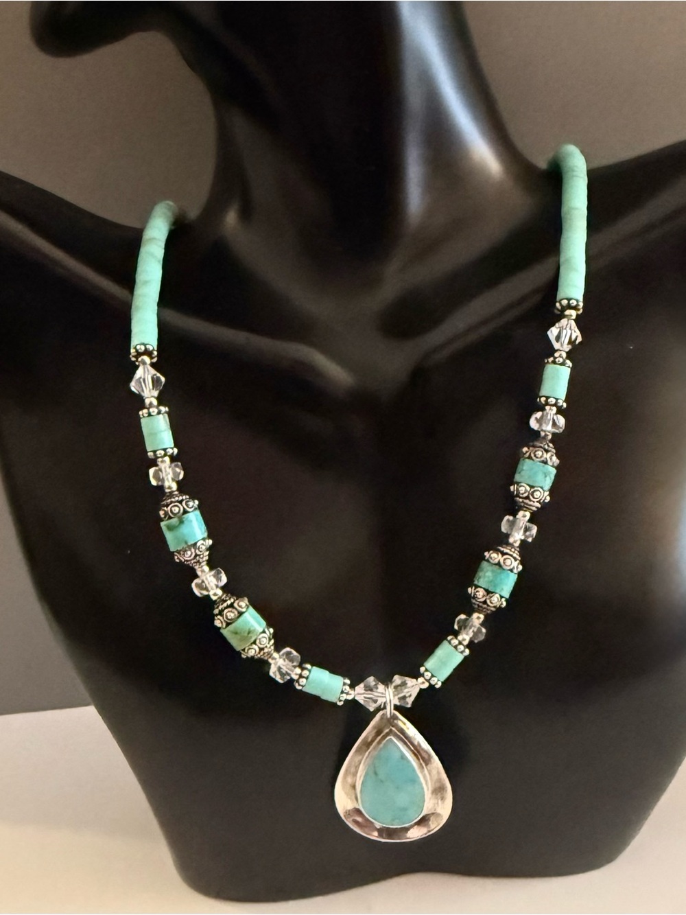 Southwestern Turquoise Sterling Silver Boma Pendant Heshi Necklace VTG🔥